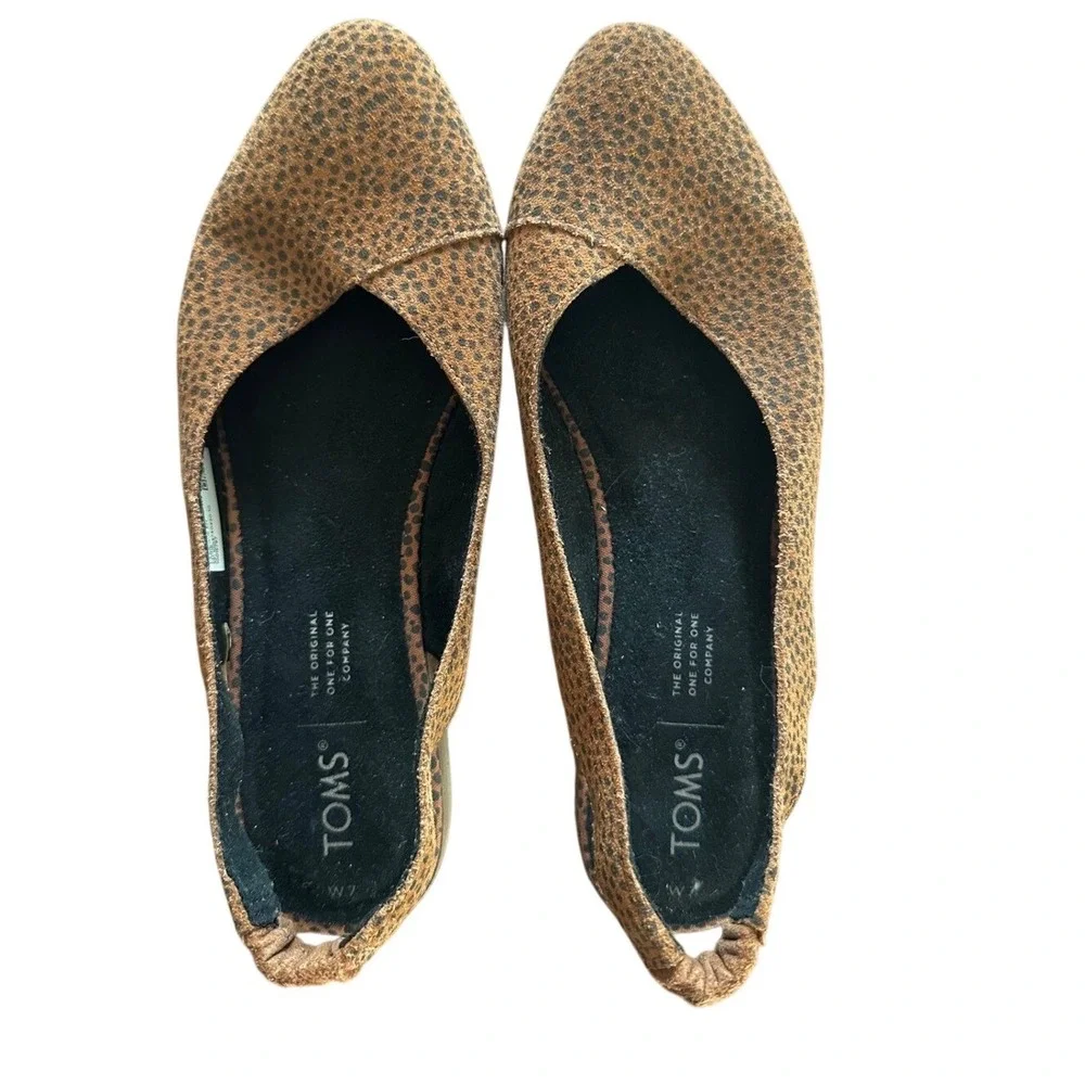 TOMS Jutti D'Orsay Flats Animal Print Cheetah Tan Canvas Slingback Shoes